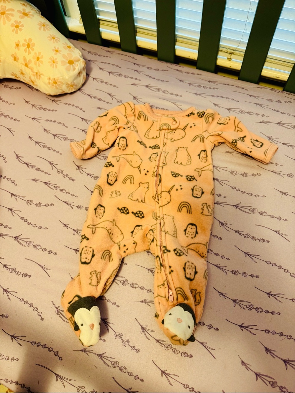 Carter's Peach Animal Print Fleece Footed One-Piece